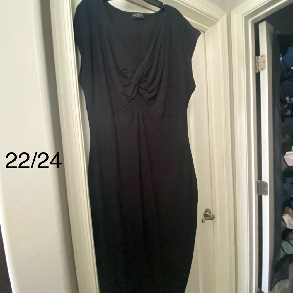 Lane Bryant Black Asymmetrical Ruched Midi Dress